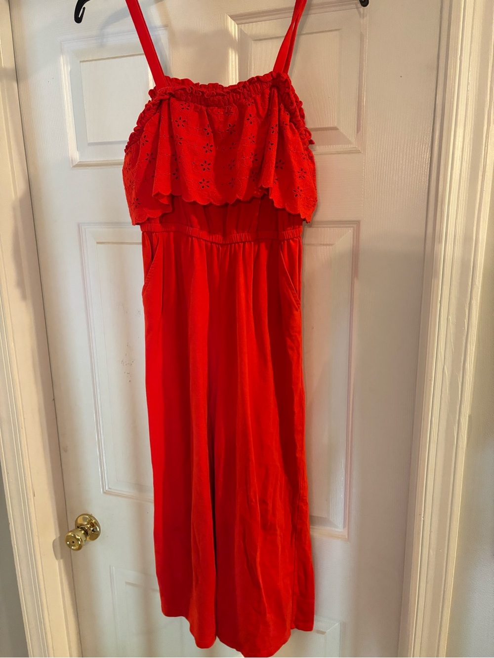 crown & ivy Bright Red Ruffled Neckline Dress